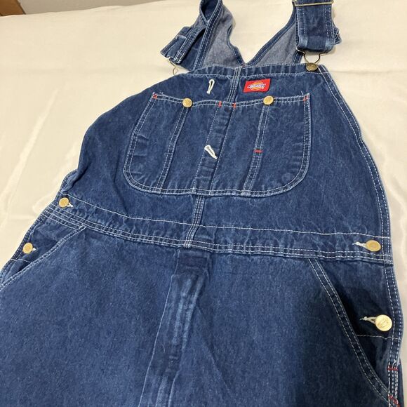 Dickies Bib Overalls Mens 40x30 Blue Denim Carpenter Workwear Utility Pockets - Picture 2 of 9
